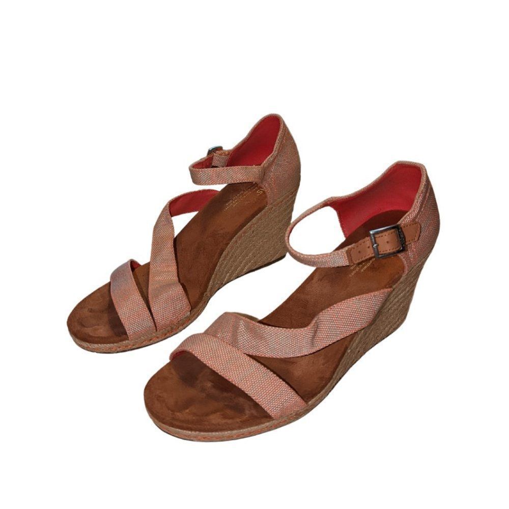 Toms Clarissa Wedge Sandals Peach Tangerine SZ 11 Womens